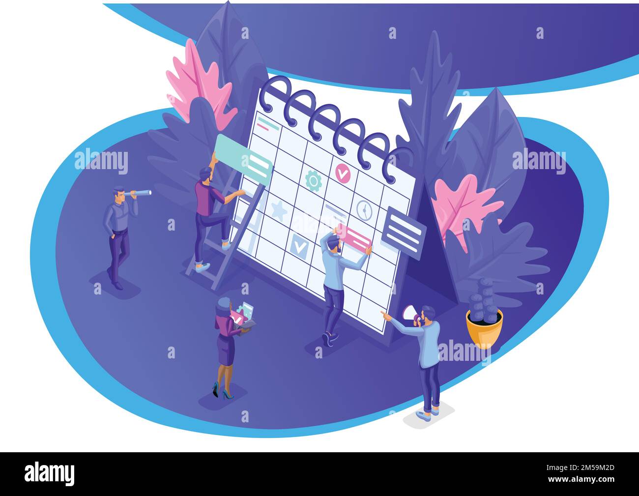 Isometric design concept businessmen work, Scheduling for a website ...