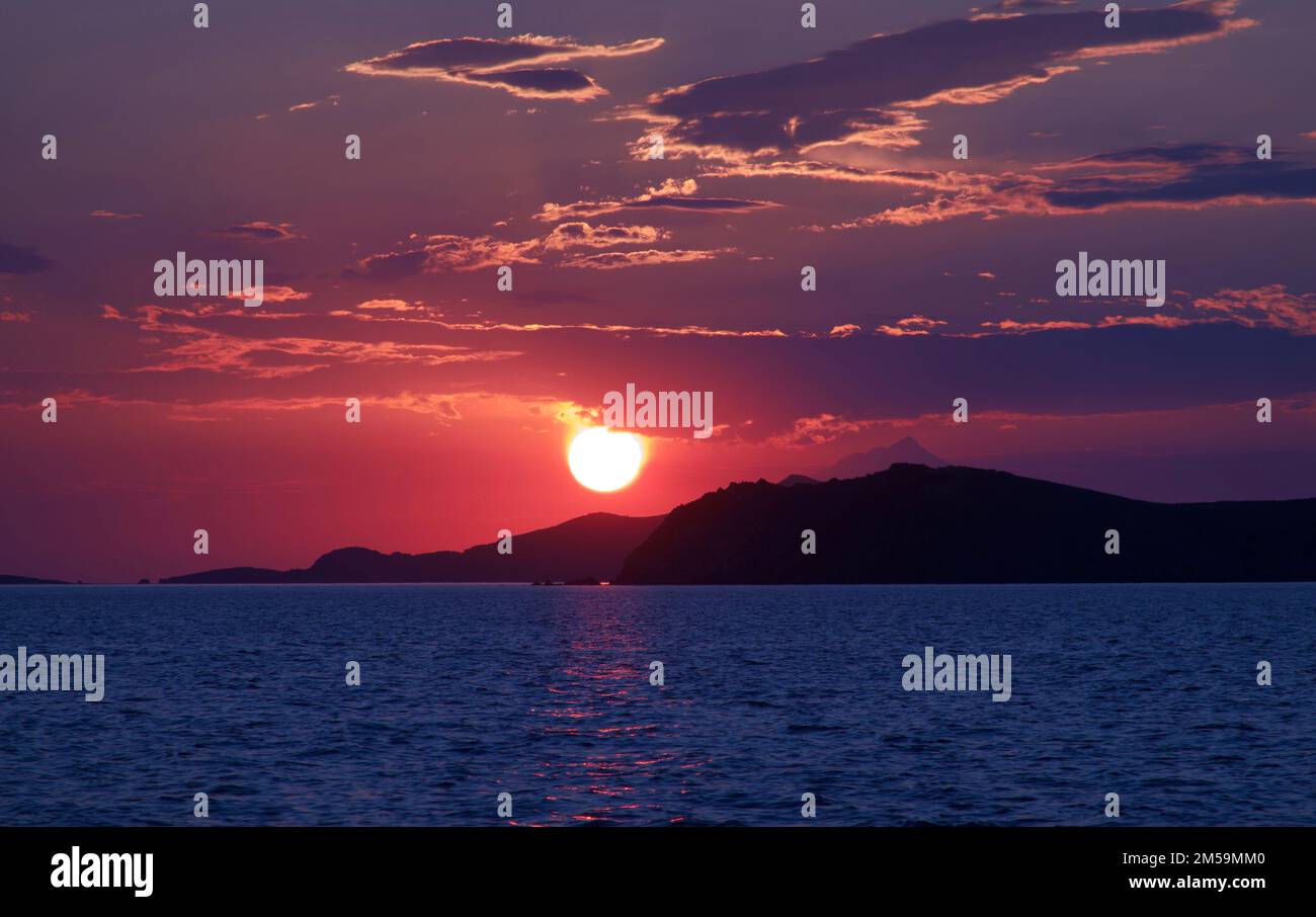 Sunset in the Island Lemnos in Greece Stock Photo