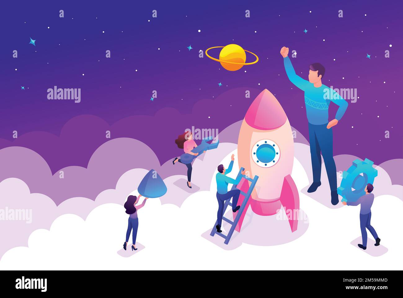 Isometric Bright concept start up a new business by young entrepreneurs ...