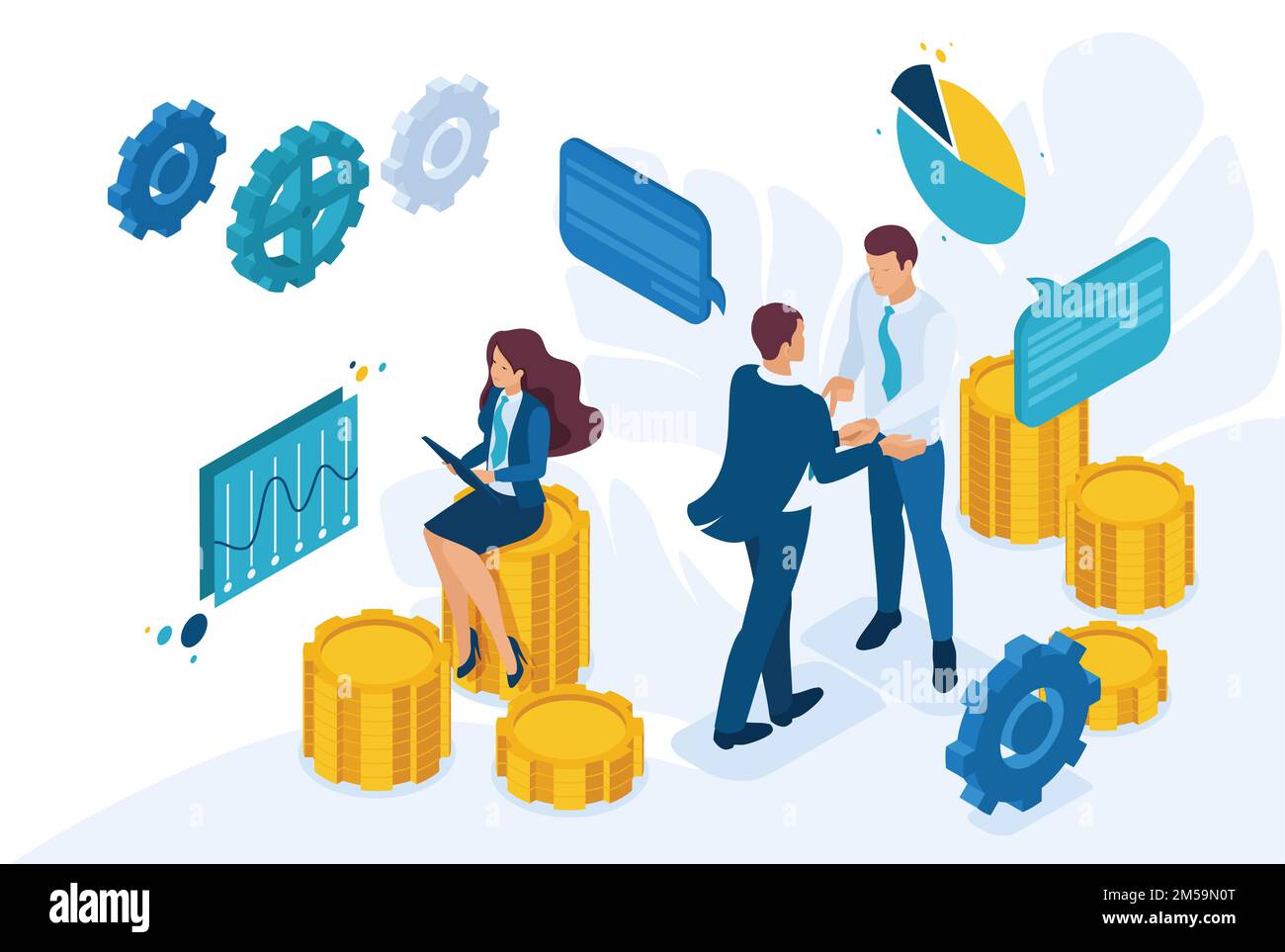 Isometric Business concept of teamwork to create a solution. Concept ...