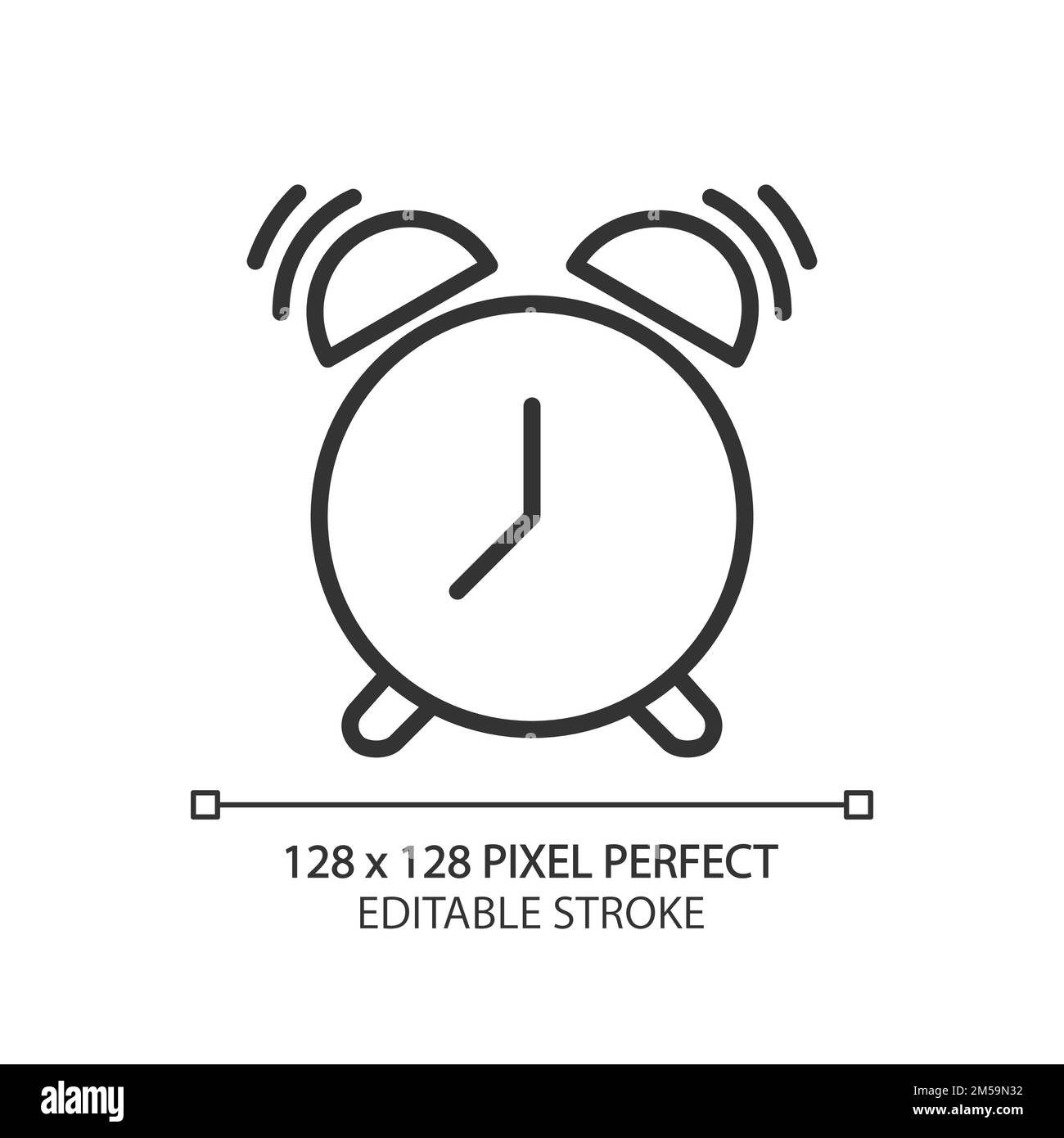 Ringing alarm clock pixel perfect linear icon Stock Vector