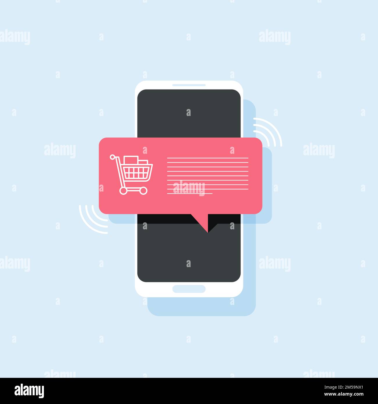 Mobile phone with shopping cart full, red speech bubble vector