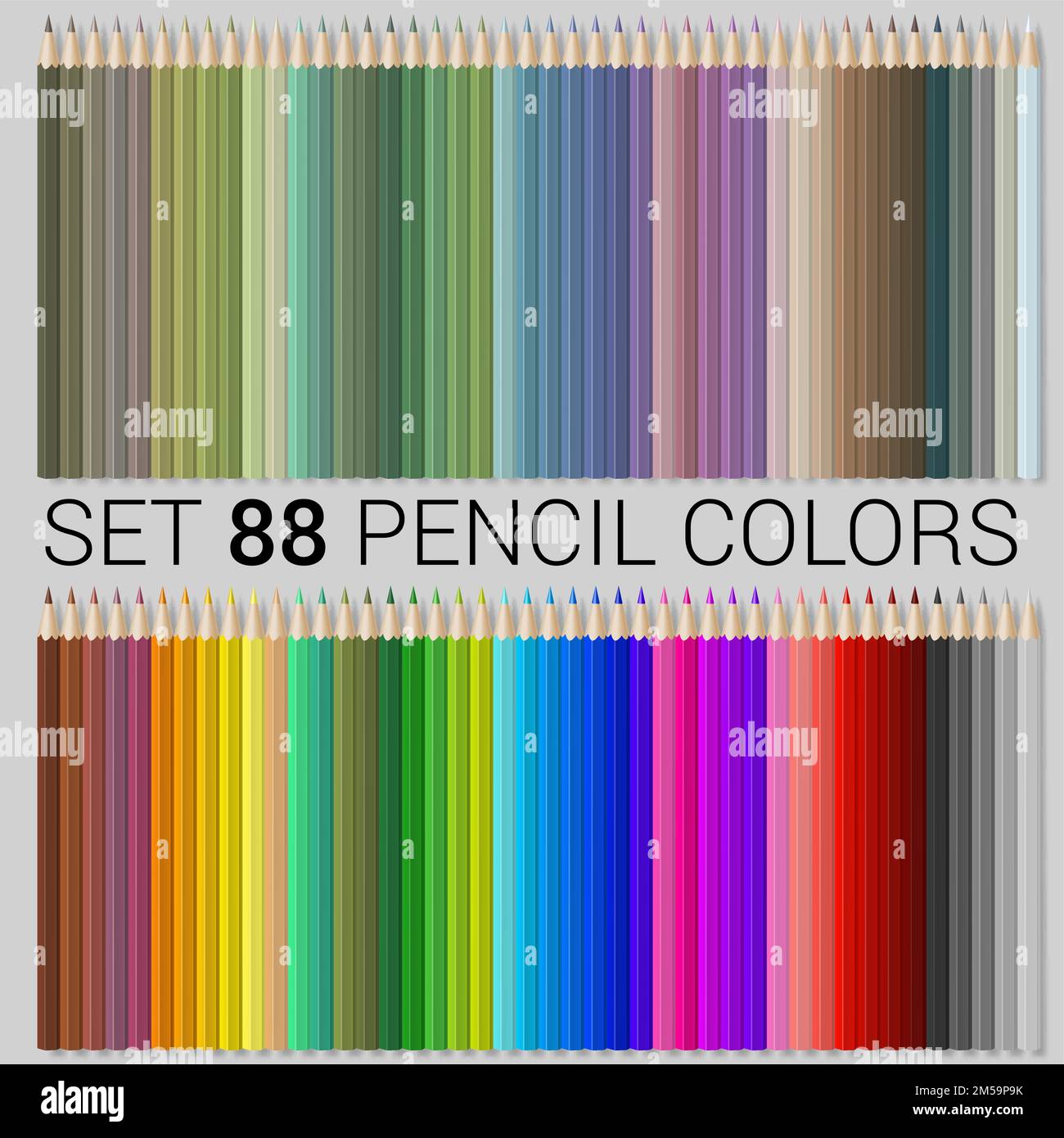 Wooden Color Pencils on Gray Background. Big Set of Colored Pencils for