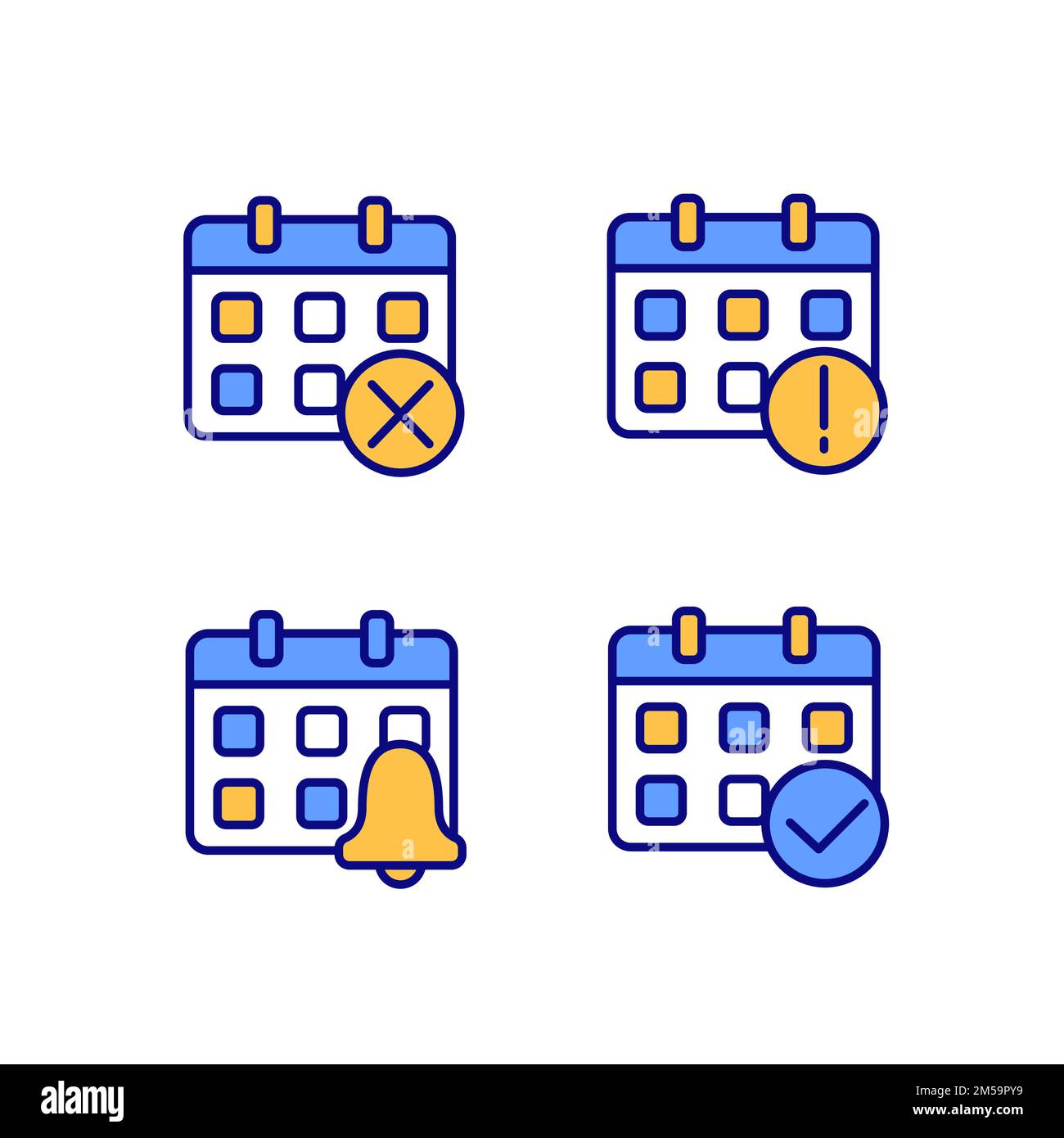 Calendar app management pixel perfect RGB color icons set Stock Vector