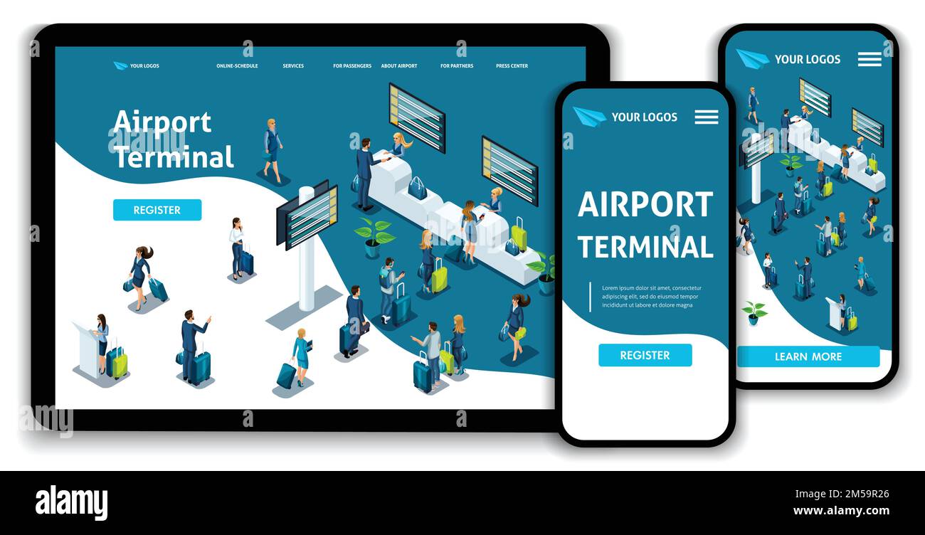 Website Template Landing page Isometric concept International Airport ...