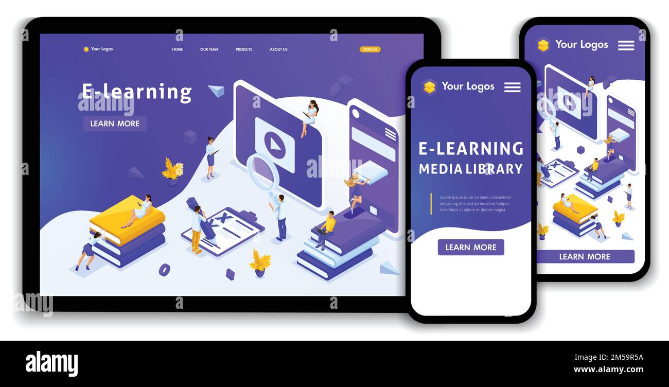 Website Template Landing page Isometric concept library, encyclopedia ...