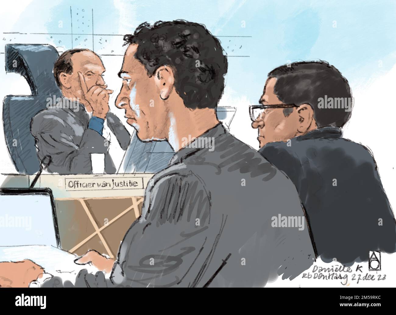 Prosecutor Draw THE HAGUE - Court drawing of Danielle K. (R) with her lawyer (M) and ...