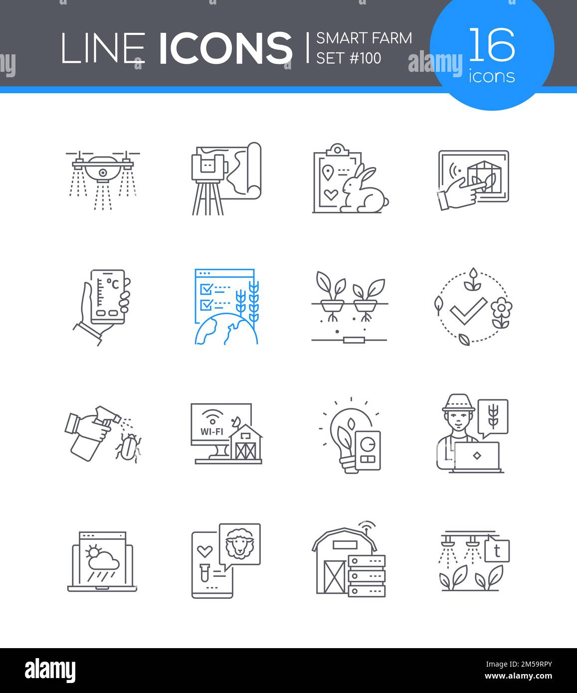 Smart farm and harvest - line design style icons set Stock Vector Image ...