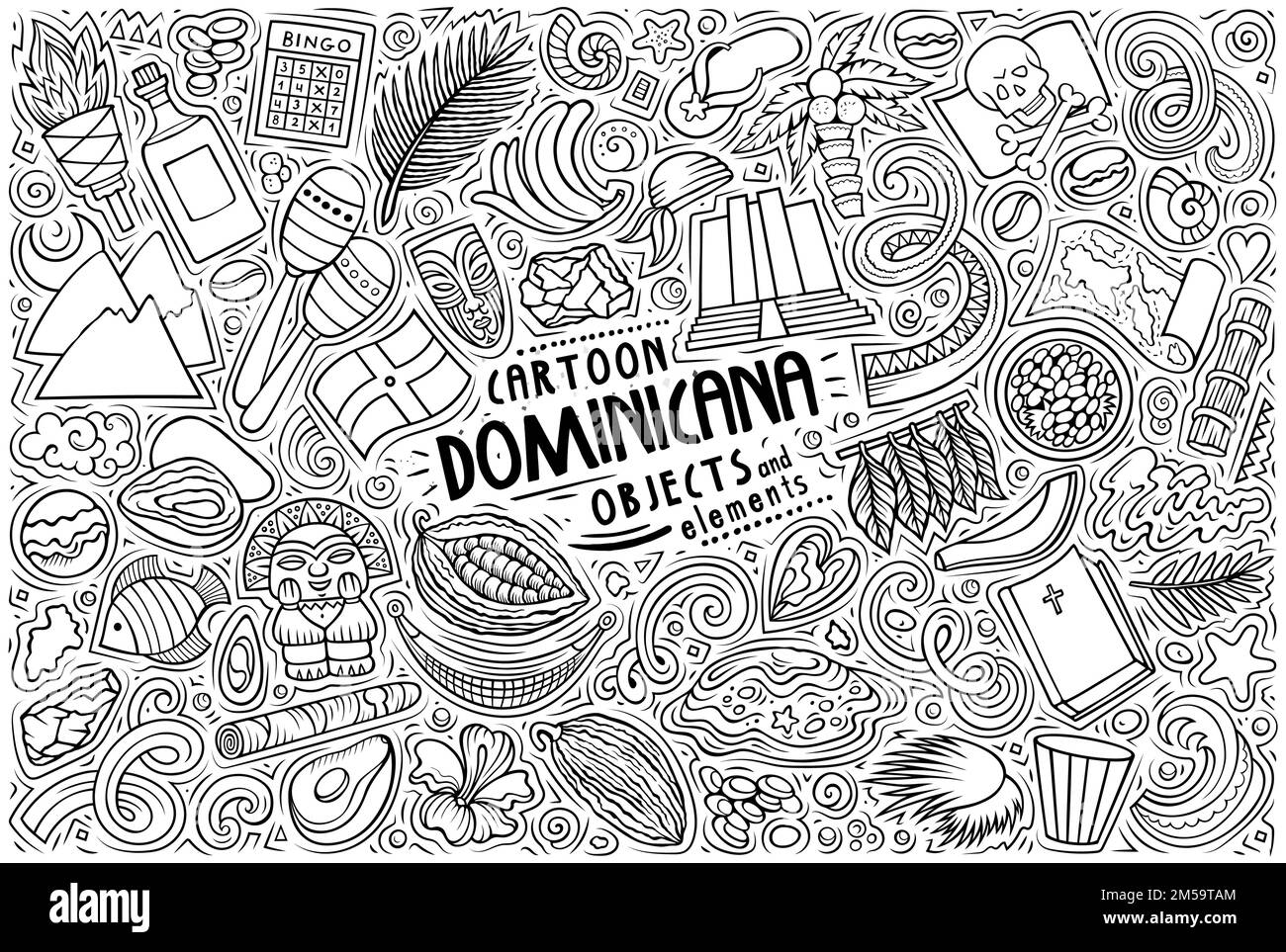 Set of Dominican Republic traditional symbols and objects Stock Vector