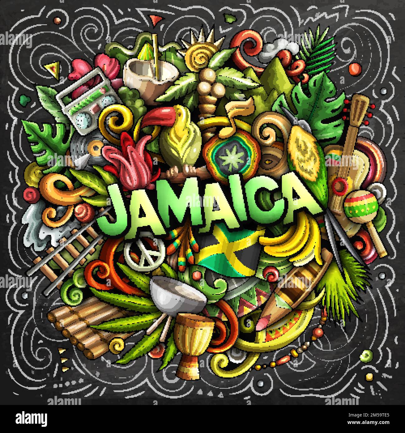 Jamaica Cartoon Doodle Illustration Funny Jamaican Design Stock Vector