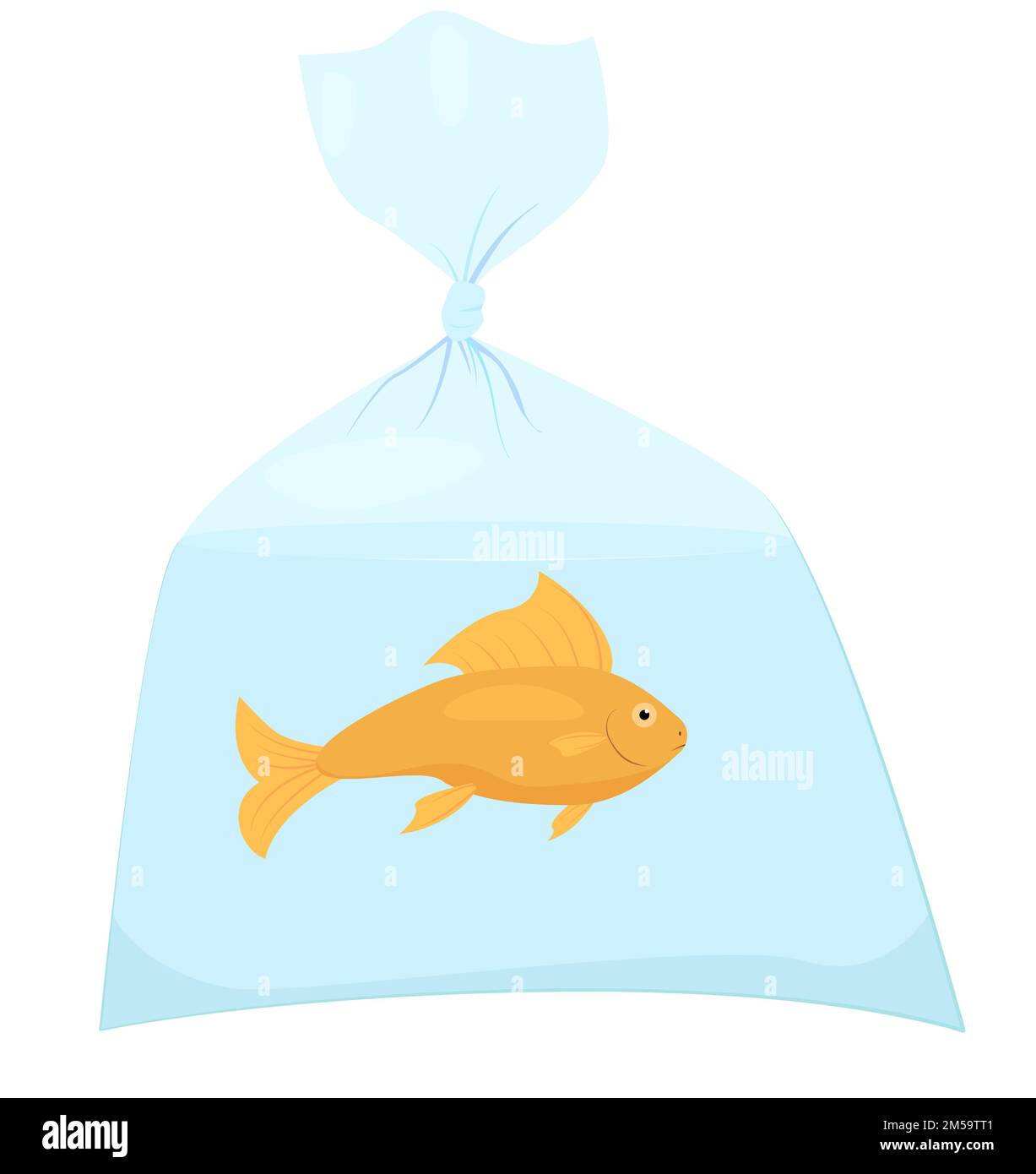 Goldfish pet in plastic bag with water. Animal transportation. Vector ...