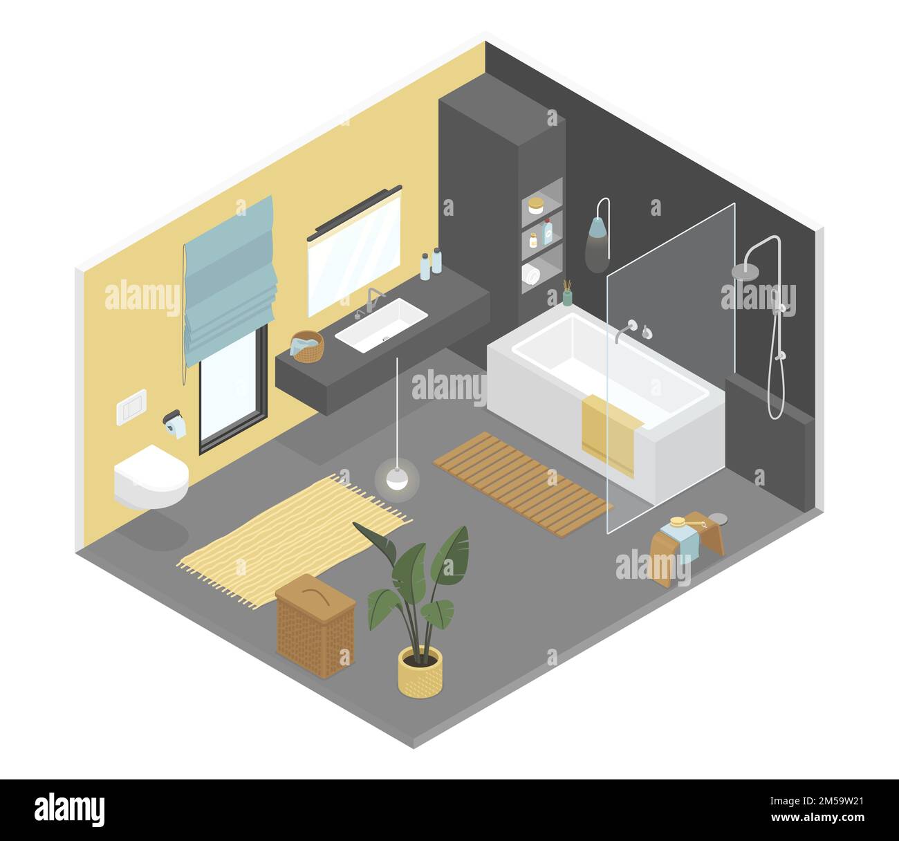 Stylish black bathroom - modern vector colorful isometric illustration ...