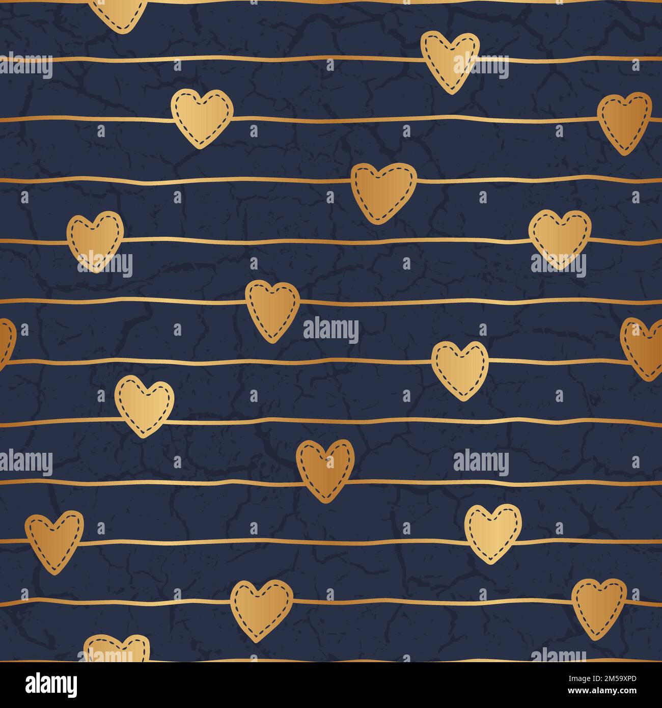 Heart seamless pattern. Repeating love background. Modern gold pack. Repeated hearts printed. Contemporary golden design for prints. Repeat printing Stock Vector