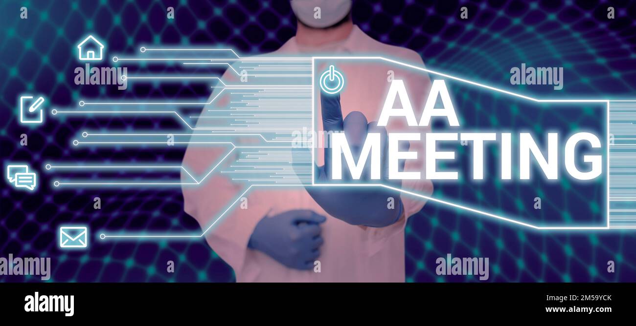 Conceptual caption Aa Meeting. Internet Concept gathering of alcohol ...