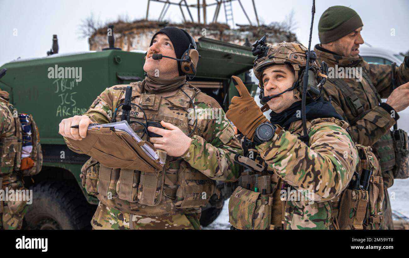US and Polish soldiers train joint fires and close air support Stock ...