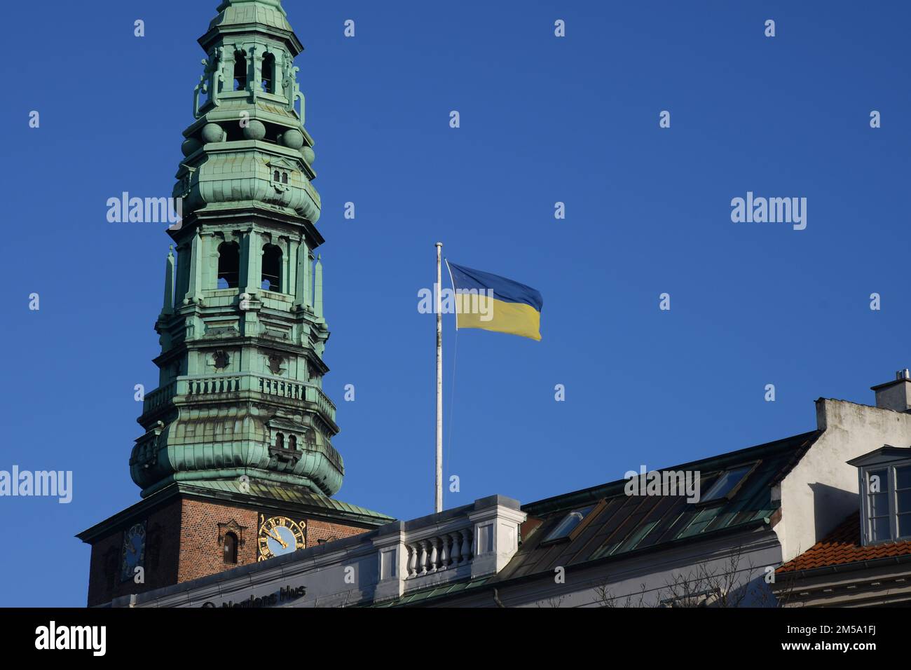 Copenhagen/Denmark/27 December 2022/ Ukrainian flag flys on building in
