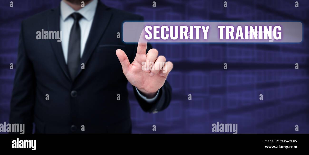 Text caption presenting Security Training. Business approach providing security awareness training for end users Stock Photo
