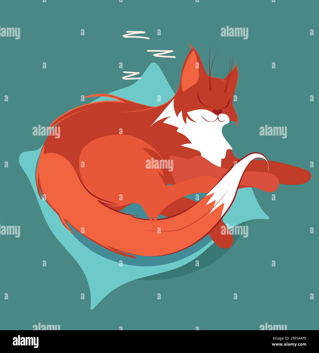 illustration vector vector image a big red cat in stripes is lying sleeping resting. Vector illustration Stock Vector