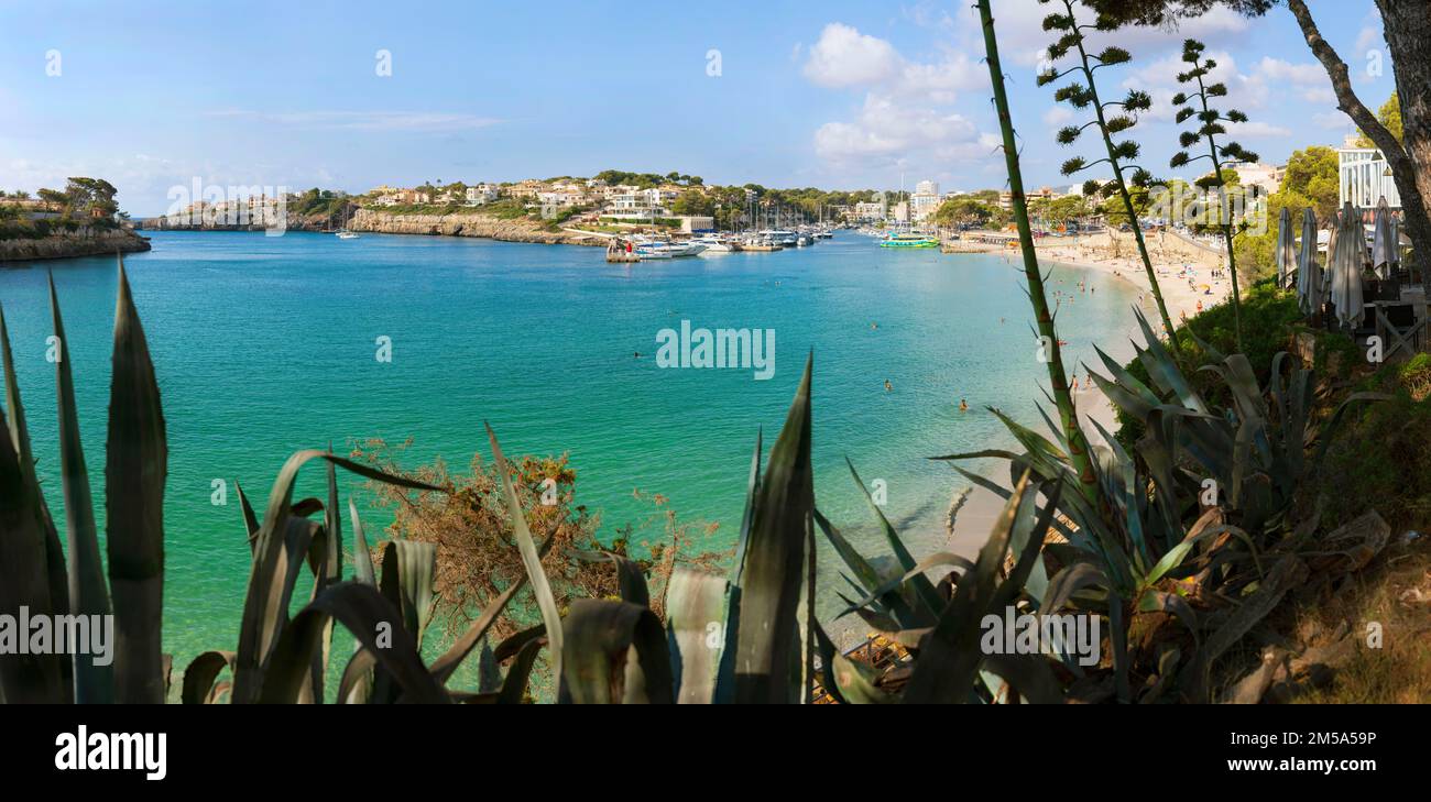 View to the southwest over the bay of Porto Cristo, Mallorca Stock Photo