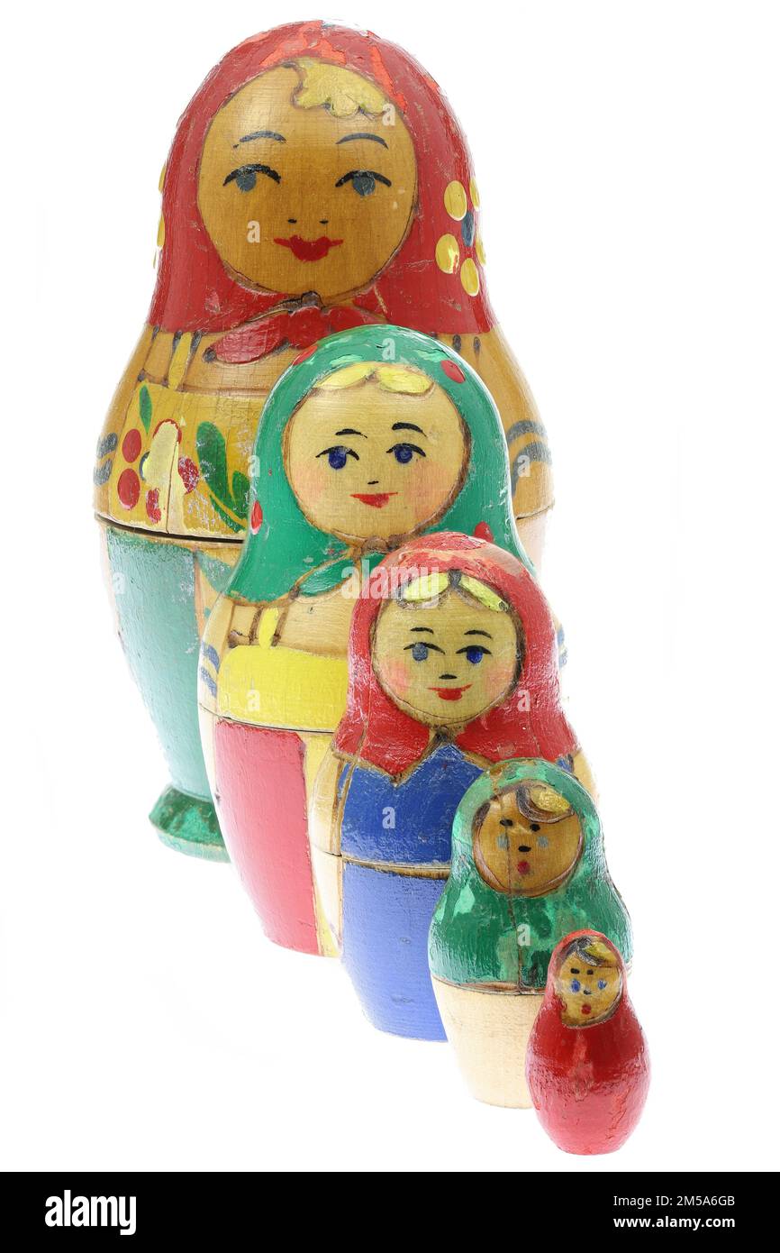 old Matryoshka dolls set isolated on white background Stock Photo - Alamy