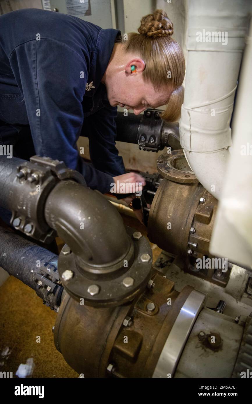 SOUTH CHINA SEA (Feb. 15, 2022) Hull Maintenance Technician 1st Class