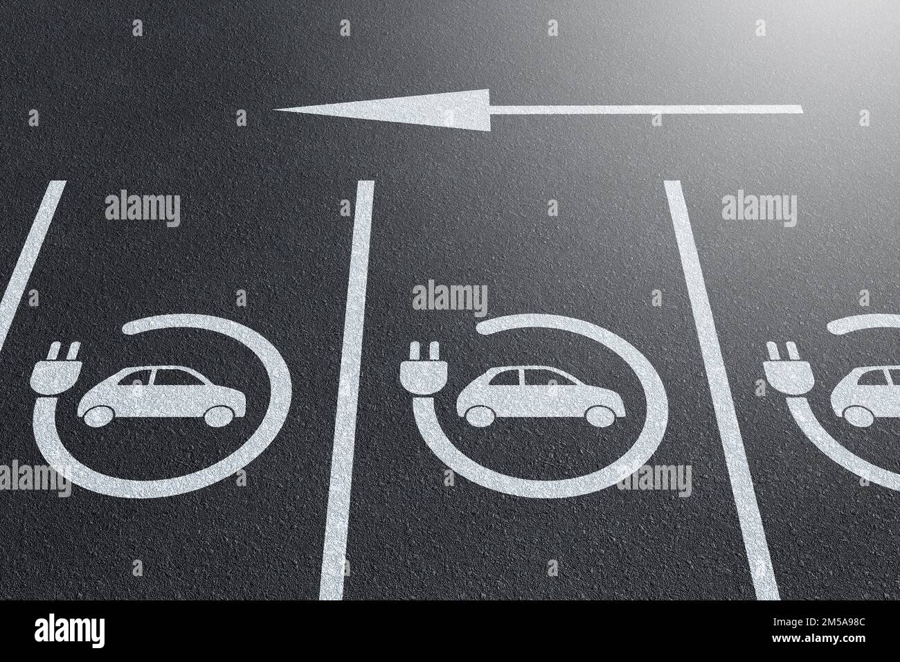 Electric vehicle charger signs marked on outdoor parking lots. Illustration of the concept of high demand of EV charging points Stock Photo