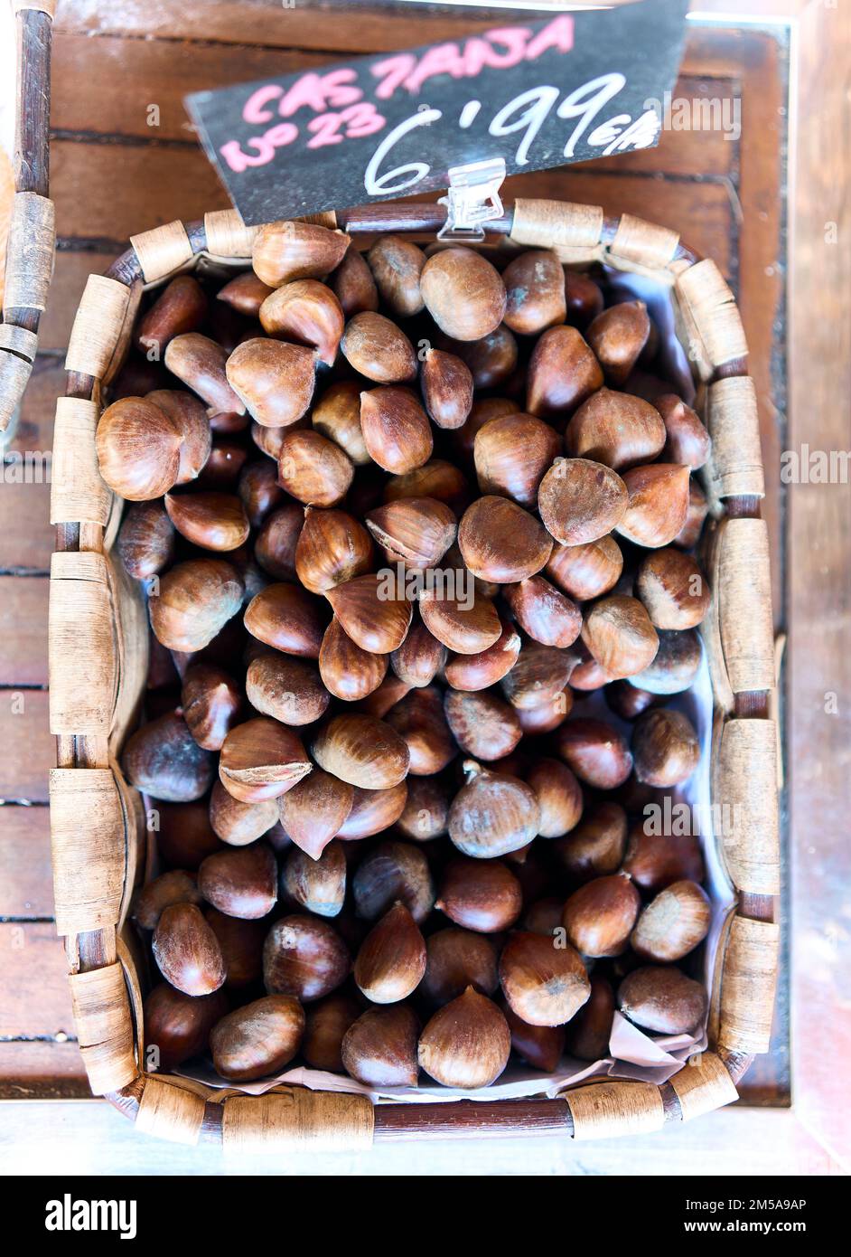 A basket of Chestnuts. Stock Photo