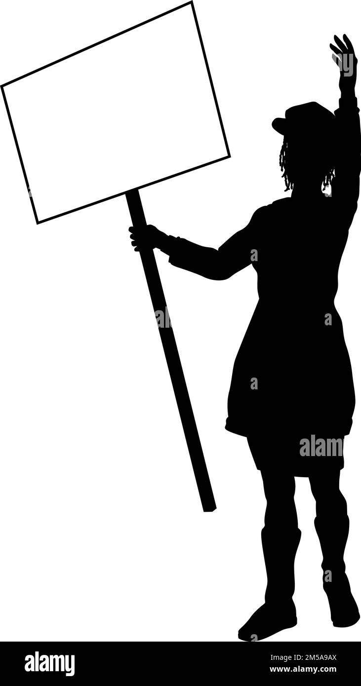 Protest Rally March Picket Sign Silhouette Person Stock Vector Image