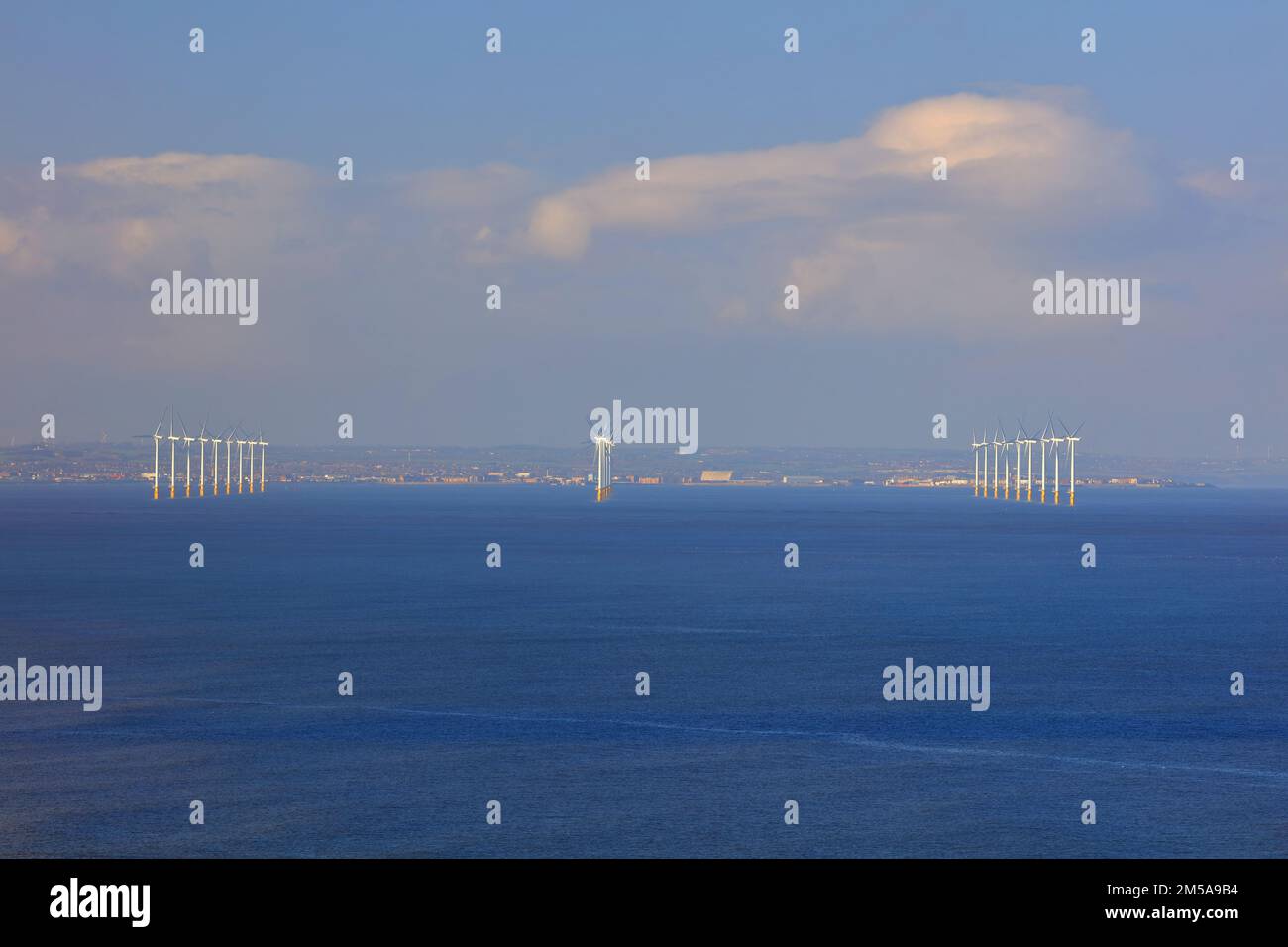 Distant view of a offshore wind farm off the coast of teeside, North