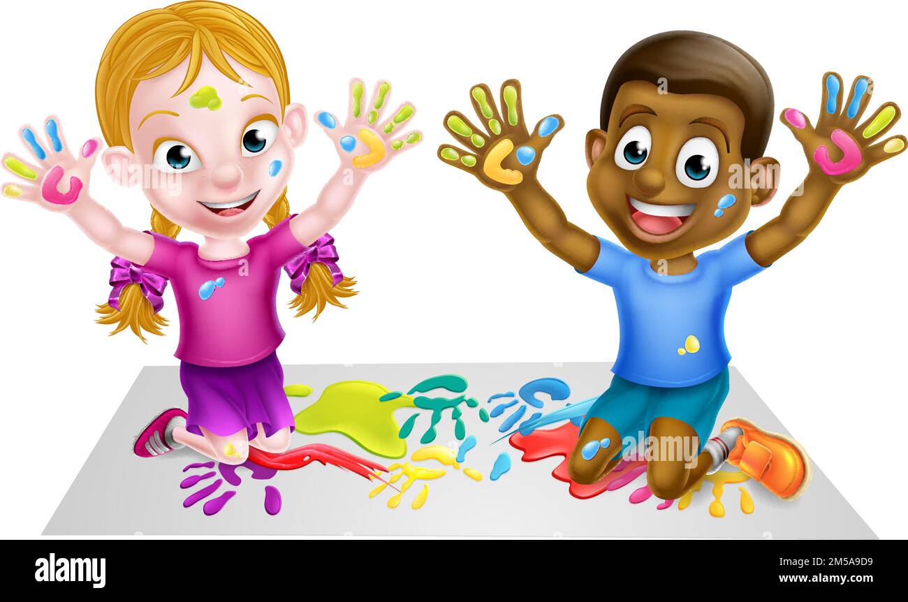 Cartoon Children Playing with Paint Stock Vector
