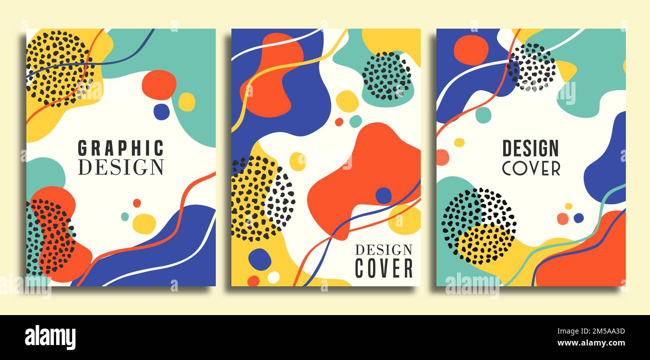 Retro 90s style greeting card illustration set with colorful abstract art shapes. 80s design poster collection for fashion presentation or trendy conc Stock Vector