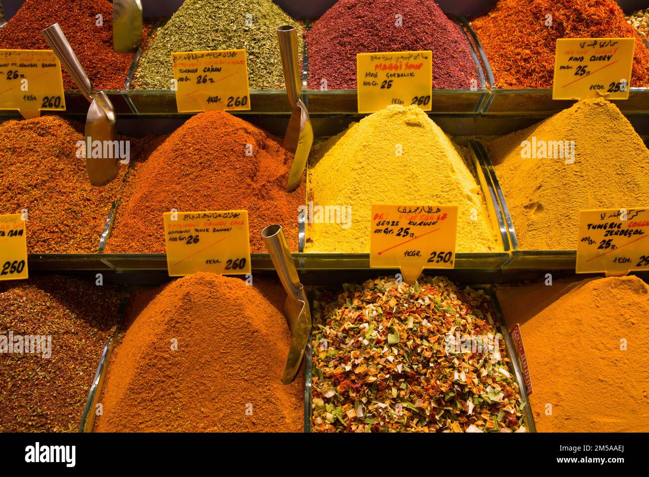 Spices for Sale, Spice Bazaar, Istanbul, Turkey Stock Photo