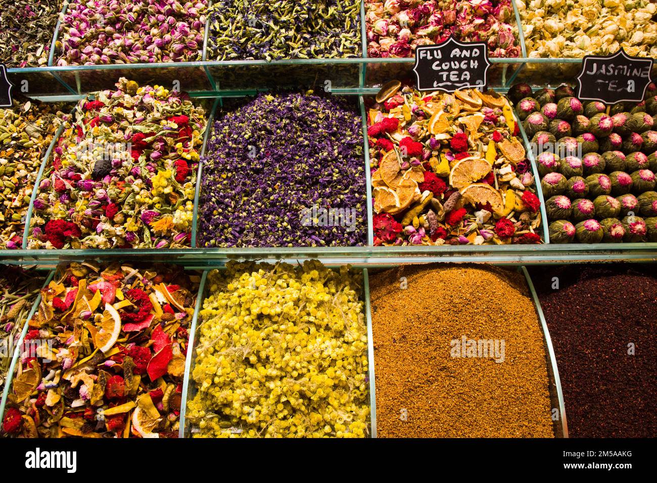 Tea for Sale, Spice Bazaar, Istanbul, Turkey Stock Photo