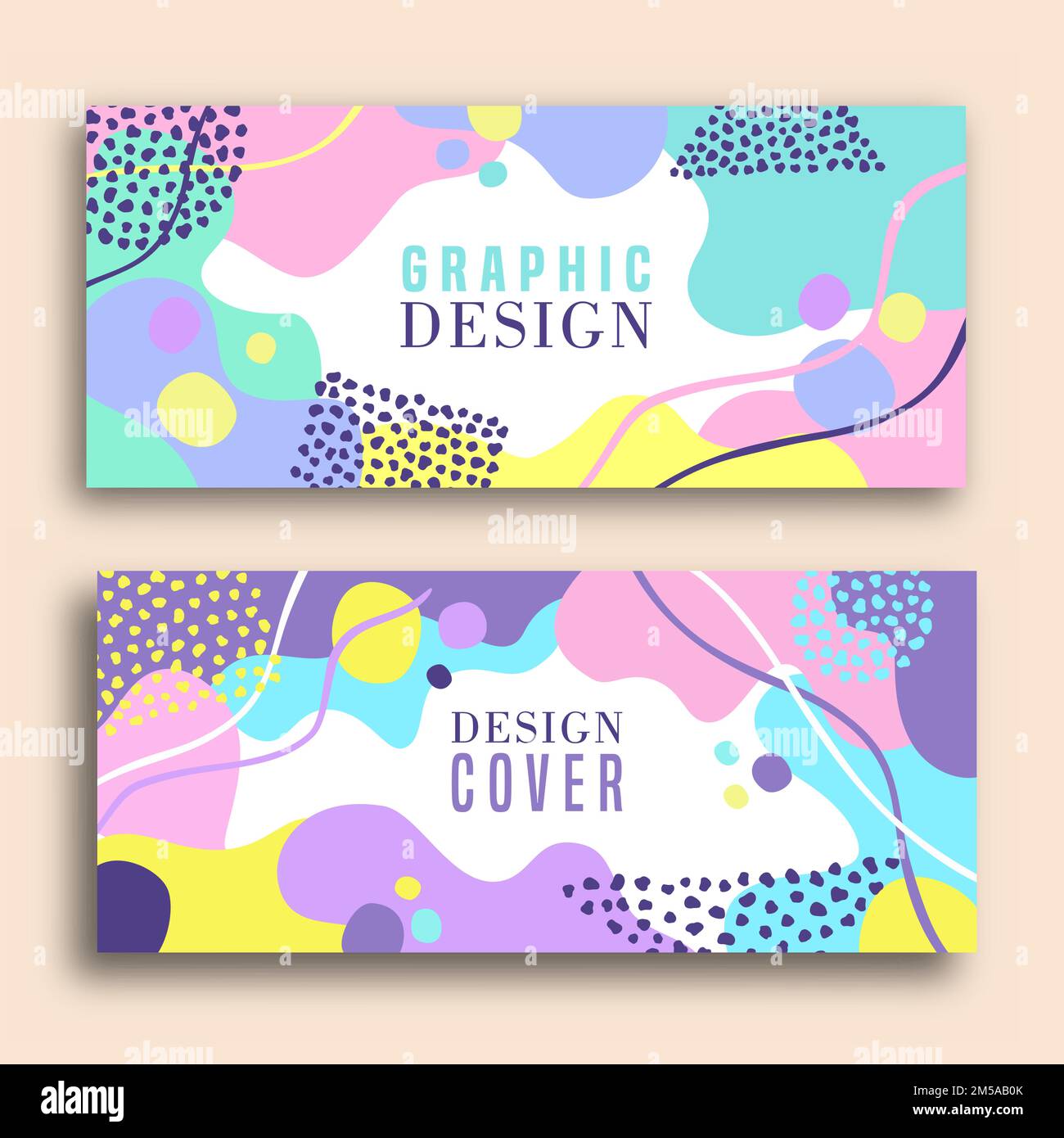 Retro 90s style greeting card illustration set with soft pastel color abstract art shapes. 80s design poster collection for fashion presentation or tr Stock Vector