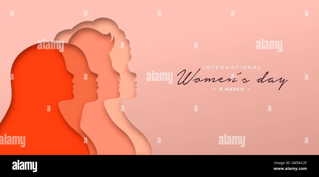Happy Women Day greeting card illustration. 3D papercut diverse woman ...