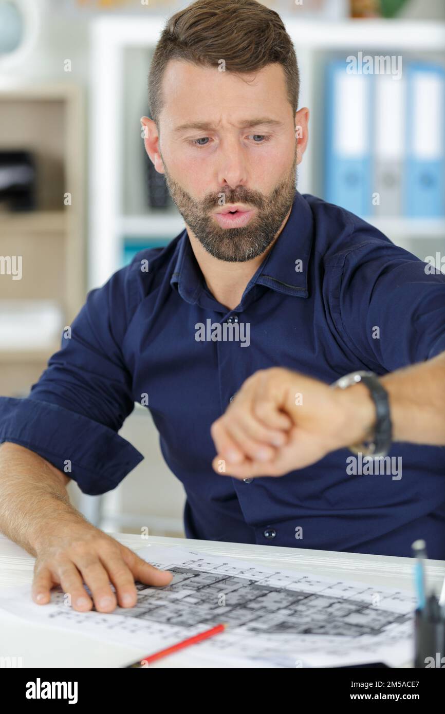 man worker during time management Stock Photo