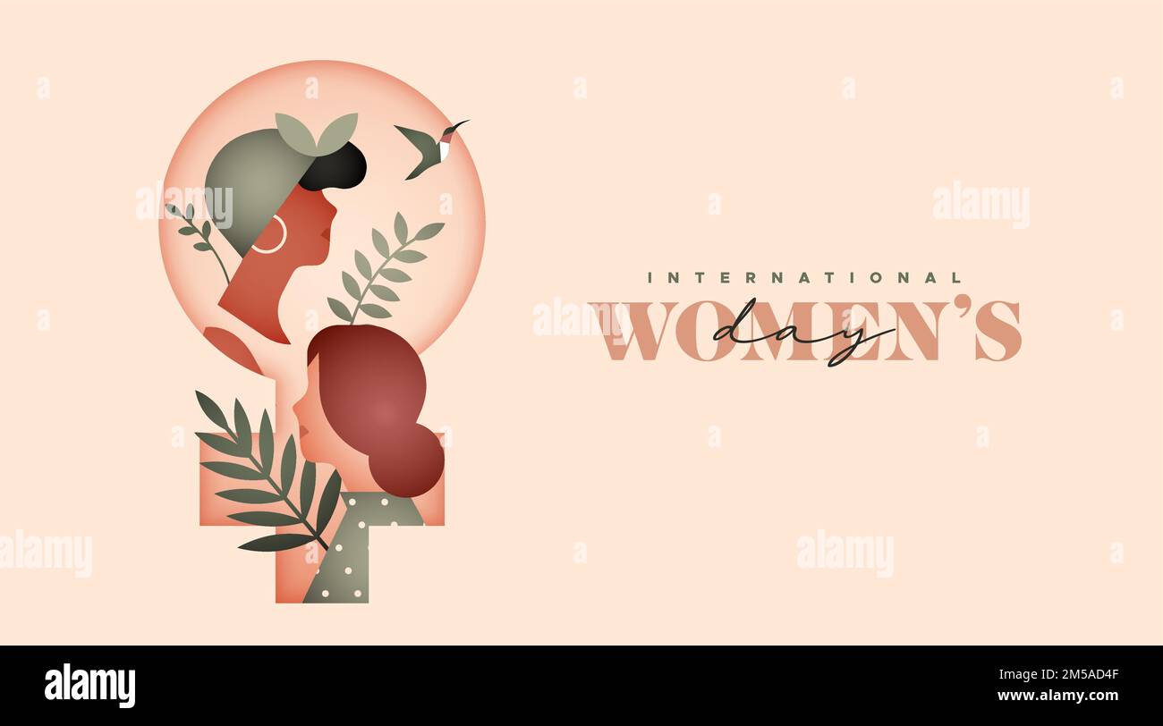 Happy Women Day greeting card illustration. Diverse woman faces with ...