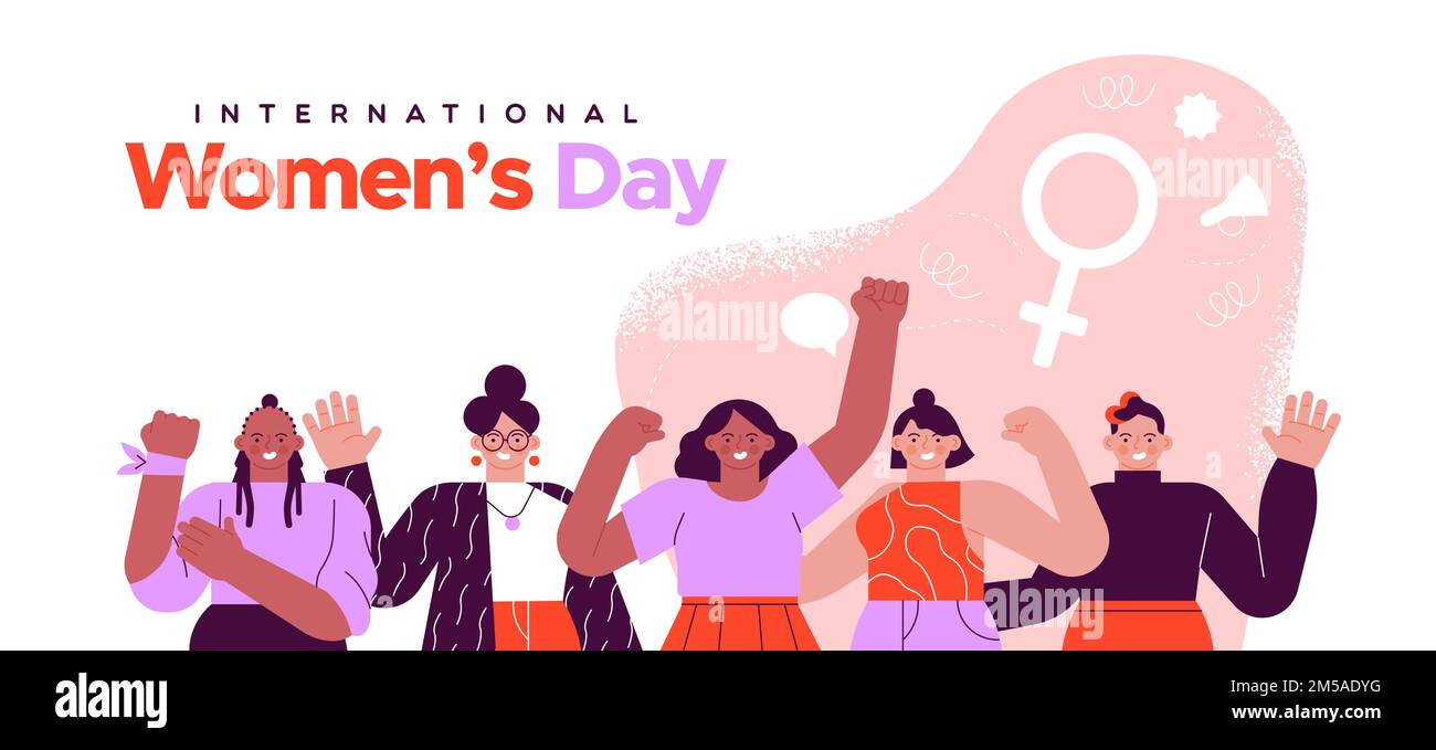 Image showcasing International Women's Day greeting card illustration of diverse young ...