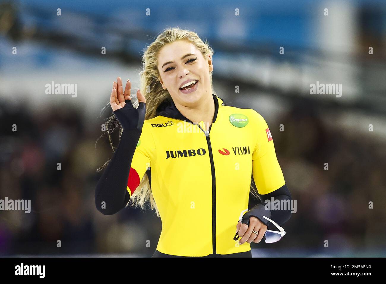 HERENVEEN - Jutta Leerdam reacts after the 1000 meters during the