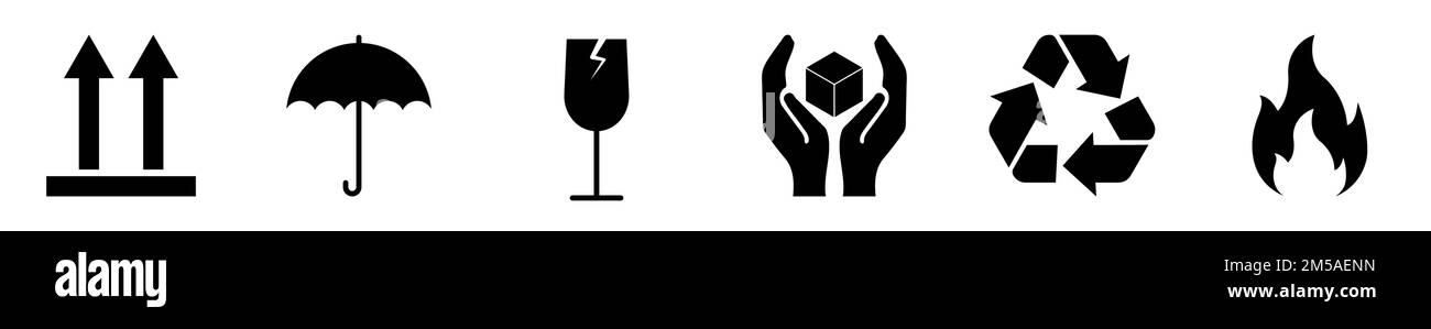 Set of fragil icons. Warning symbols. Vector illustration isolated on white background Stock Vector