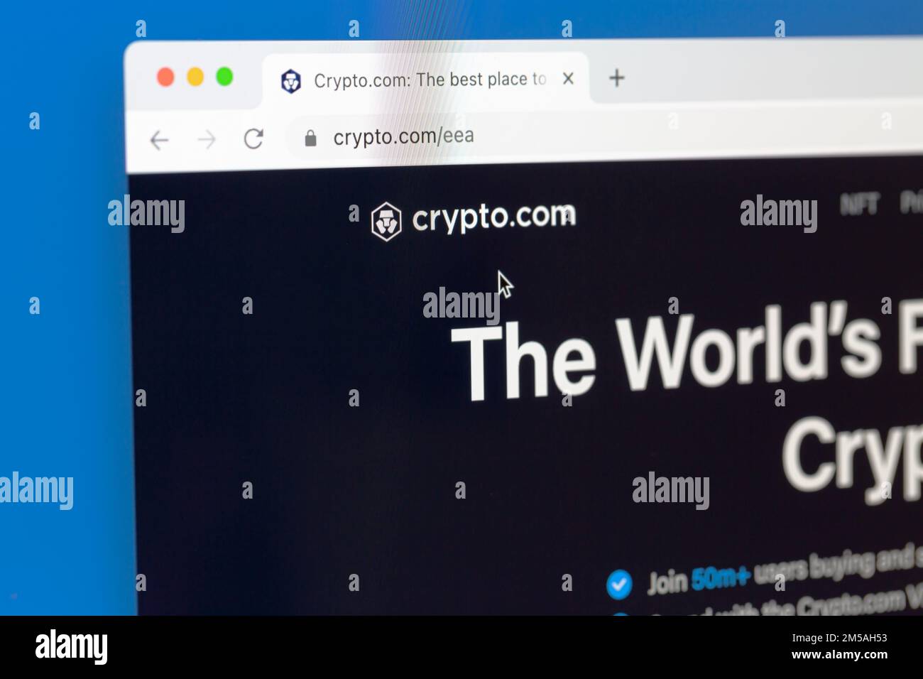 Ostersund, Sweden - Jan 20, 2022: Crypto.com website.. Crypto.com is a cryptocurrency exchange app based in Singapore. Stock Photo