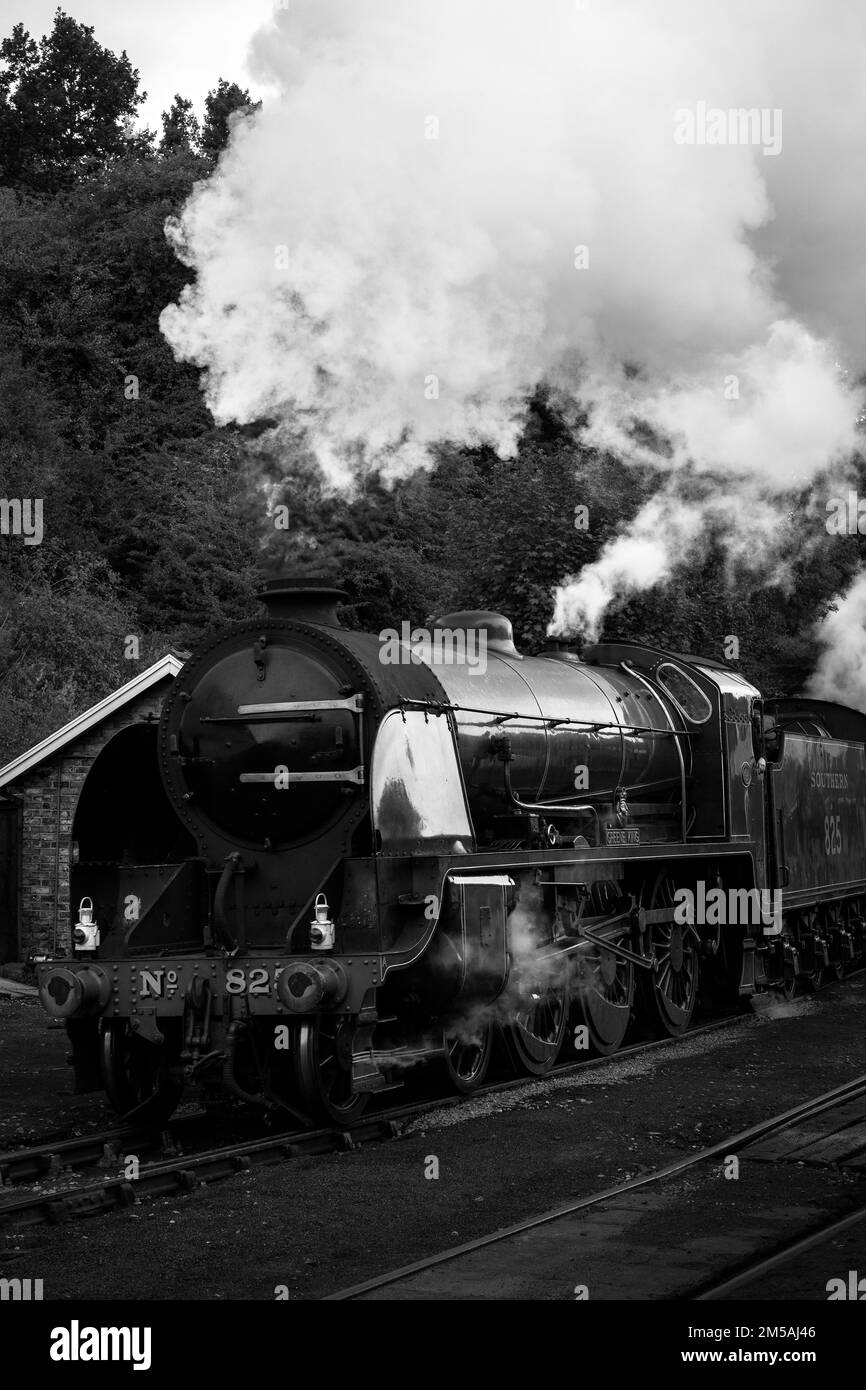 Black and white of Steam Railway Stock Photo