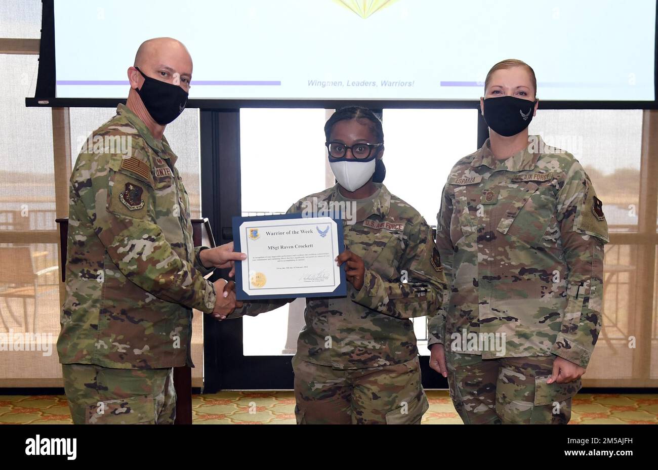 Let's give Master Sgt. Raven Crockett from the 403rd Mission Support Group a shout-out for being chosen as the Warrior of the Week during this week's staff meeting! Crockett has been expertly filling a Senior NCO position before being a Senior NCO. She has been leading a four-member quality assurance team and coordinating inspections for five AFSCs within the 403rd Logistics Readiness Squadron. Additionally, Crockett has been backfilling a position in the decentralized material support section fulltime, exemplifying a can-do attitude and boosting morale. She reflected the squadron routine insp Stock Photo