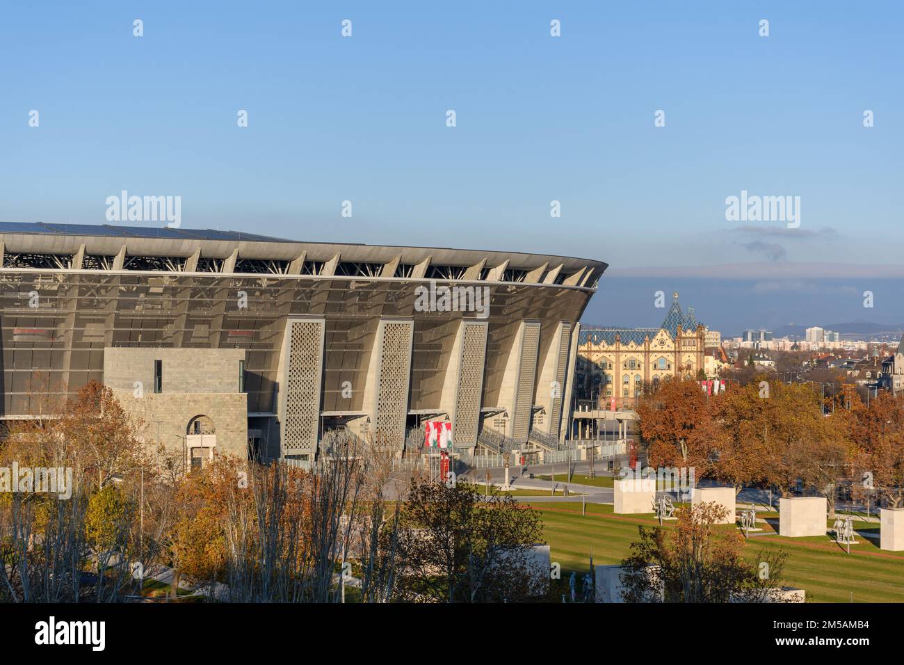 The Puskas Ferenc stadium in Budapest, Hungary against a blue sky Stock ...