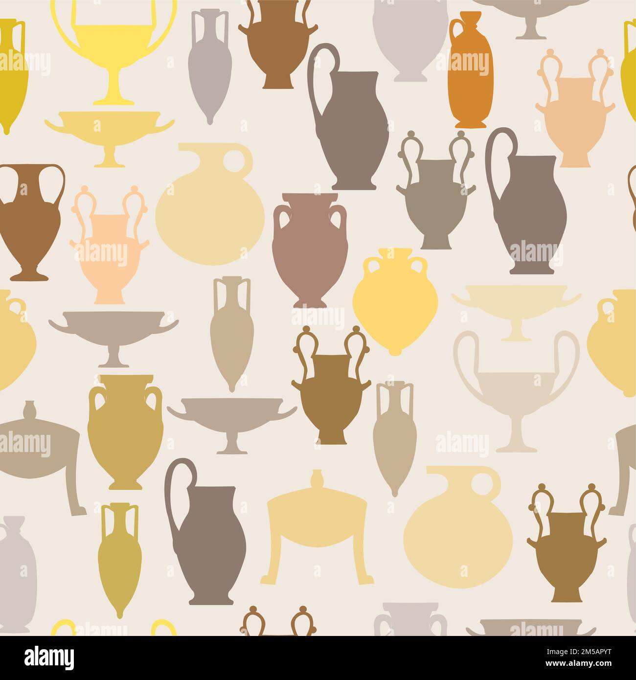 Ancient pottery seamless pottery; ancient ceramic silhouettes together in seamless pattern; can be used for prints Stock Vector