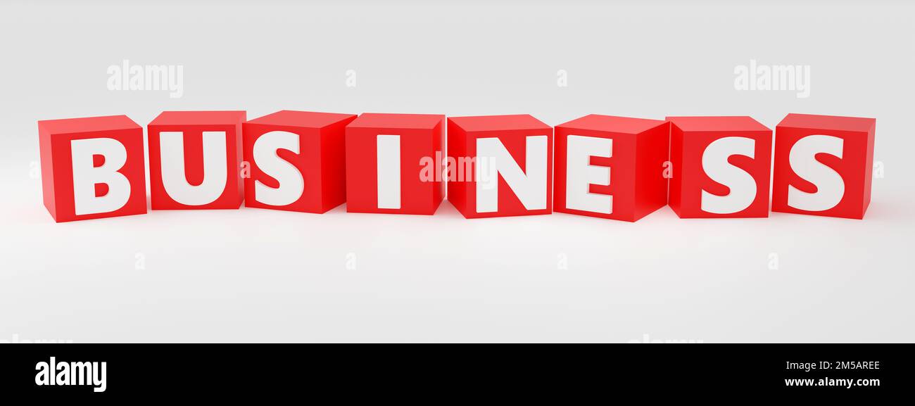 3d render sign business on red cubes and light background. Simple ...