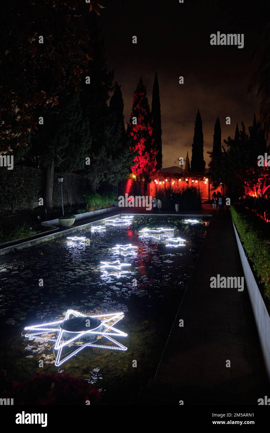 Christmas lights at La Concepción, Málaga botanical garden, Spain Stock