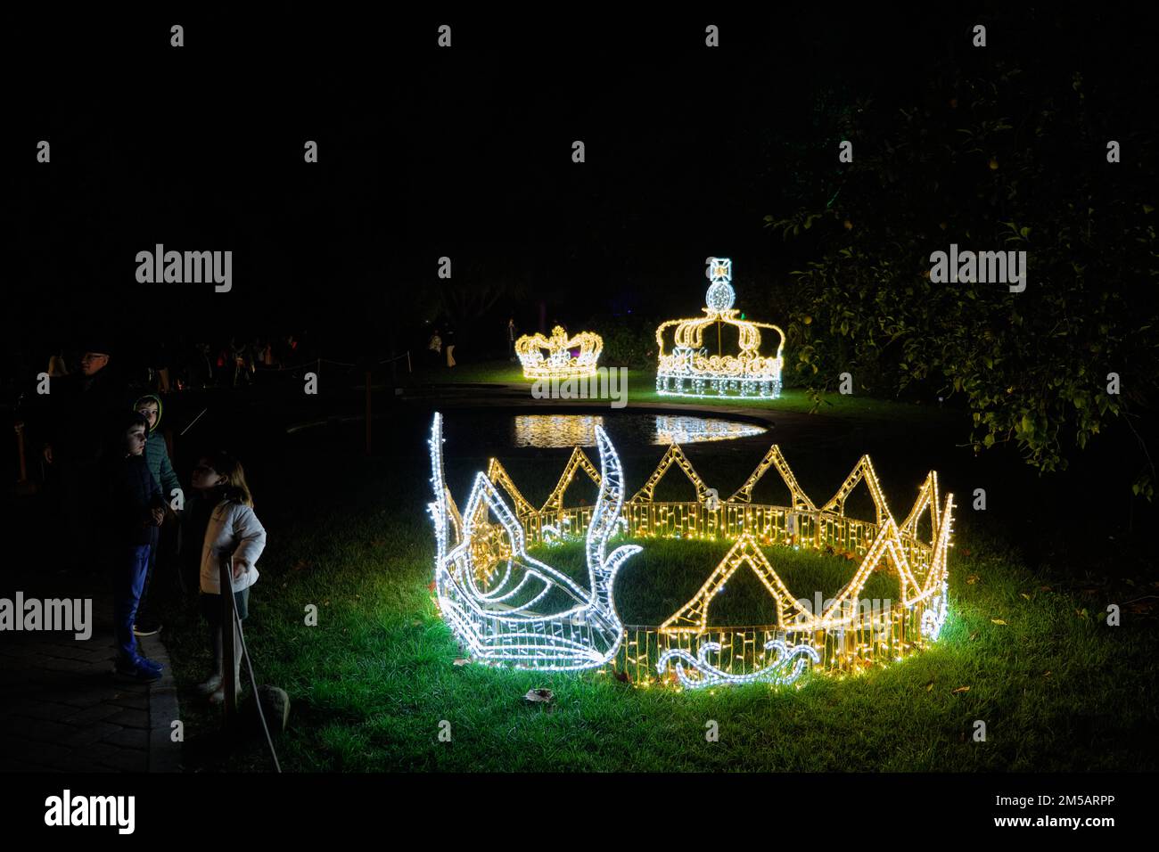 Christmas lights at La Concepción, Málaga botanical garden, Spain Stock