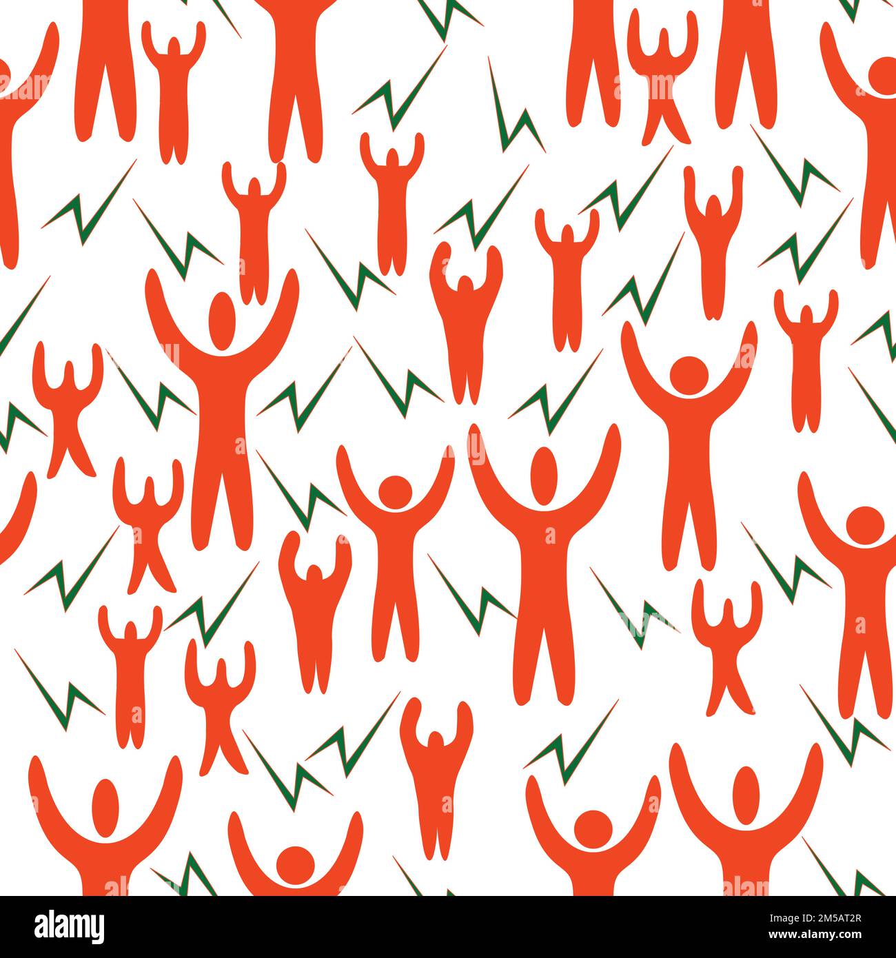 orange icons of people with raised hands on white background; vector illustration Stock Vector