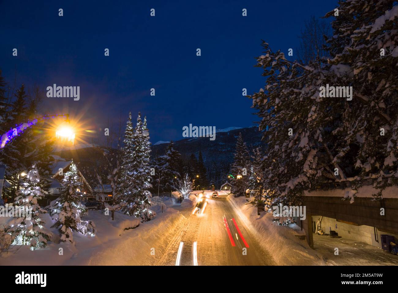 Blizzard in mountain town. Snow storm Stock Photo - Alamy